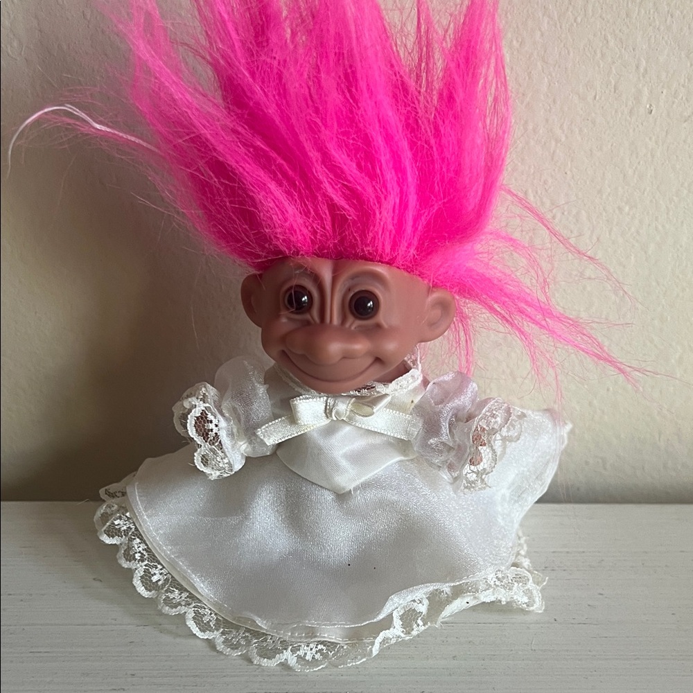 1990’s Pink-Haired Troll Doll with White Dress